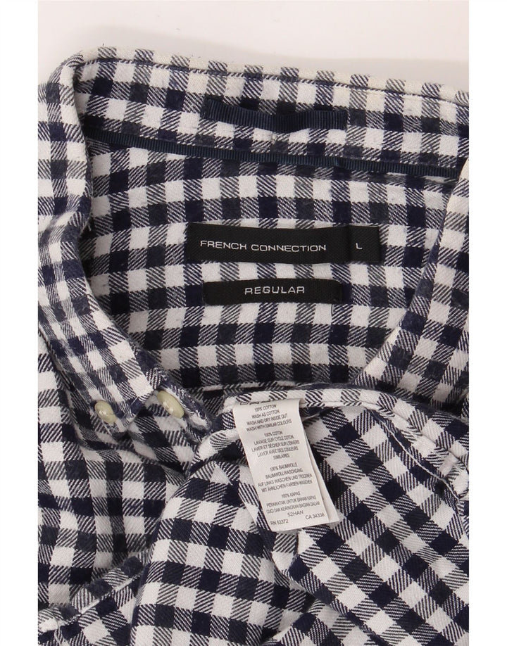 FRENCH CONNECTION Mens Regular Flannel Shirt Large Navy Blue Gingham