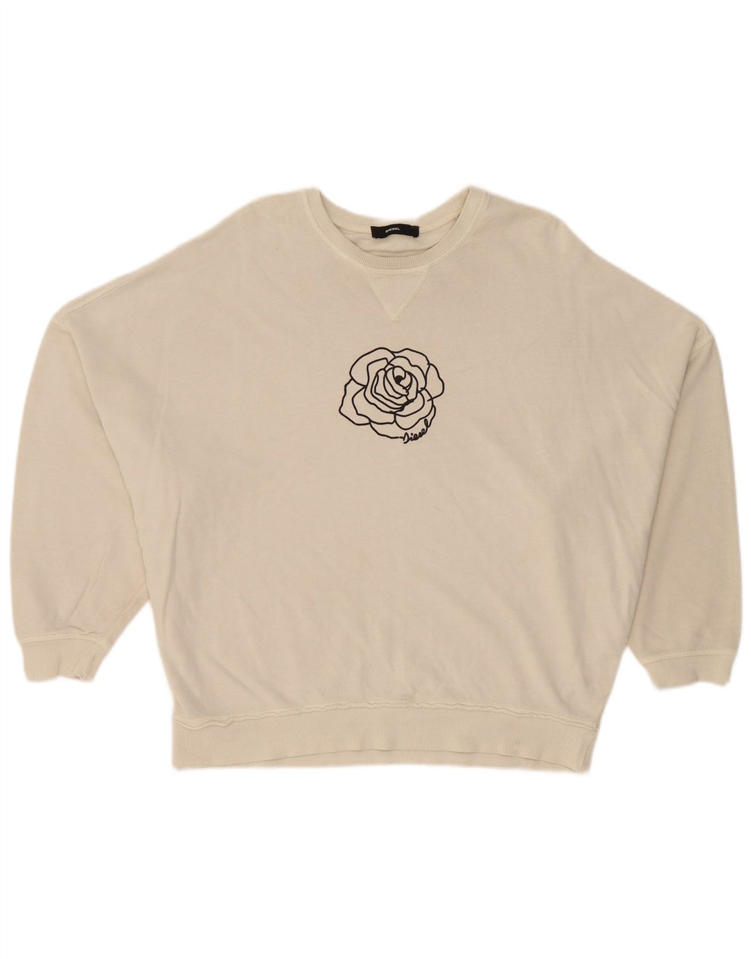 Diesel Womens Oversized Graphic Sweatshirt Jumper UK 12 Medium White Floral