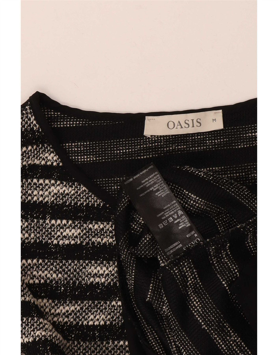 Oasis Womens Top Long Sleeve UK 12 Medium Black Striped Polyester