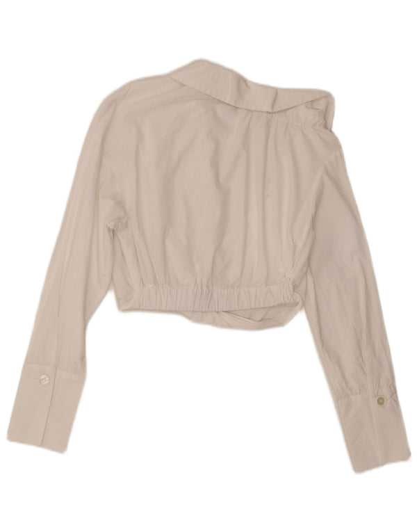 Zara Damen Crop Langarmbluse Top UK 10 Small Weiße Baumwolle