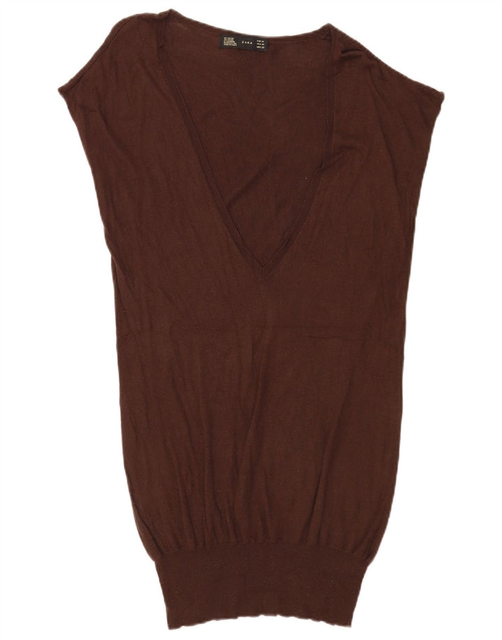 Zara Womens Longline Vest Tank Top Medium Brown Rayon