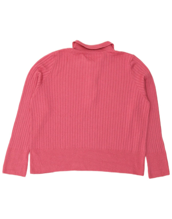 Suéter feminino Marks & Spencer com gola polo e gola polo Reino Unido 22 3XL rosa acrílico