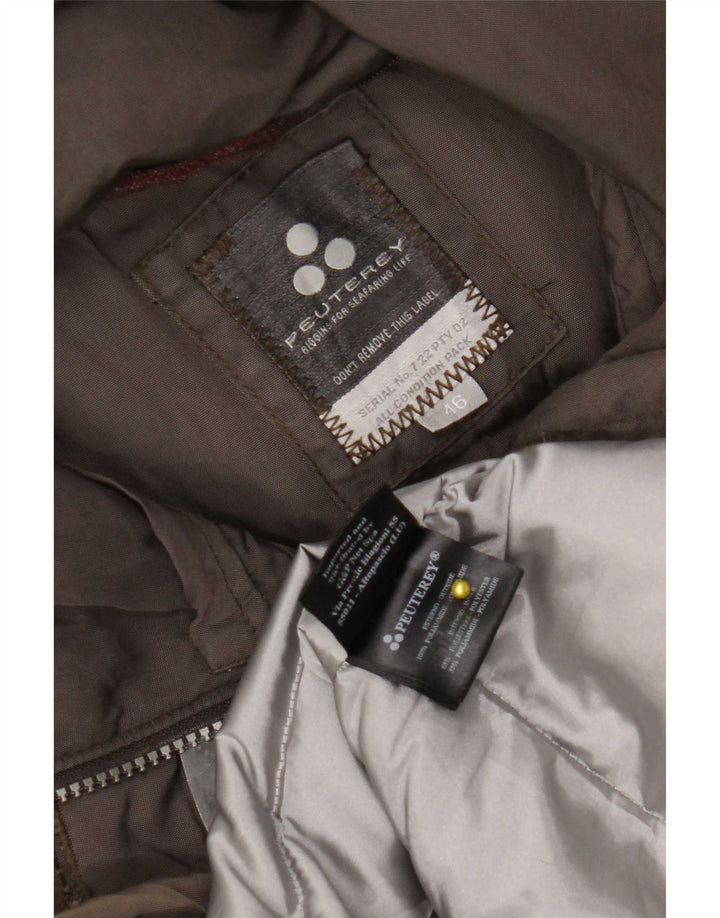 PEUTEREY Womens Hooded Padded Coat IT 46 Large Brown Polyamide
