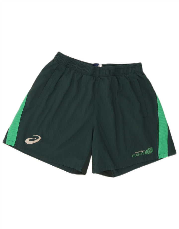 Asics Mens Graphic Sport Shorts Large Green Colourblock
