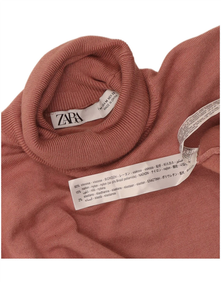 Zara Womens Roll Neck Jumper Sweater UK 12 Medium Pink Viscose