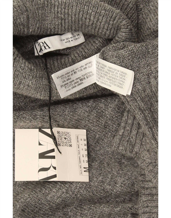 Zara Womens Crop Oversized Roll Neck Jumper Sweater UK 14 Medium Grey