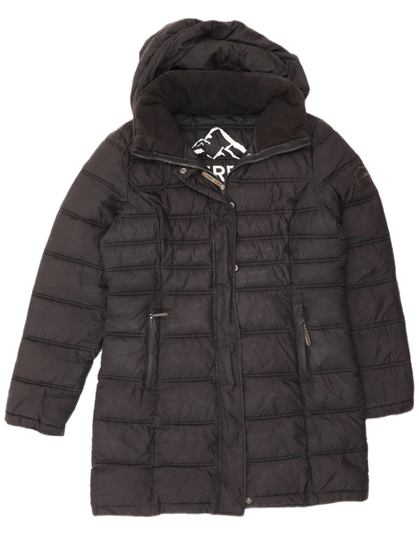 Superdry Wattierter Mantel mit Kapuze für Damen, UK 12, Mittelschwarz, Polyester