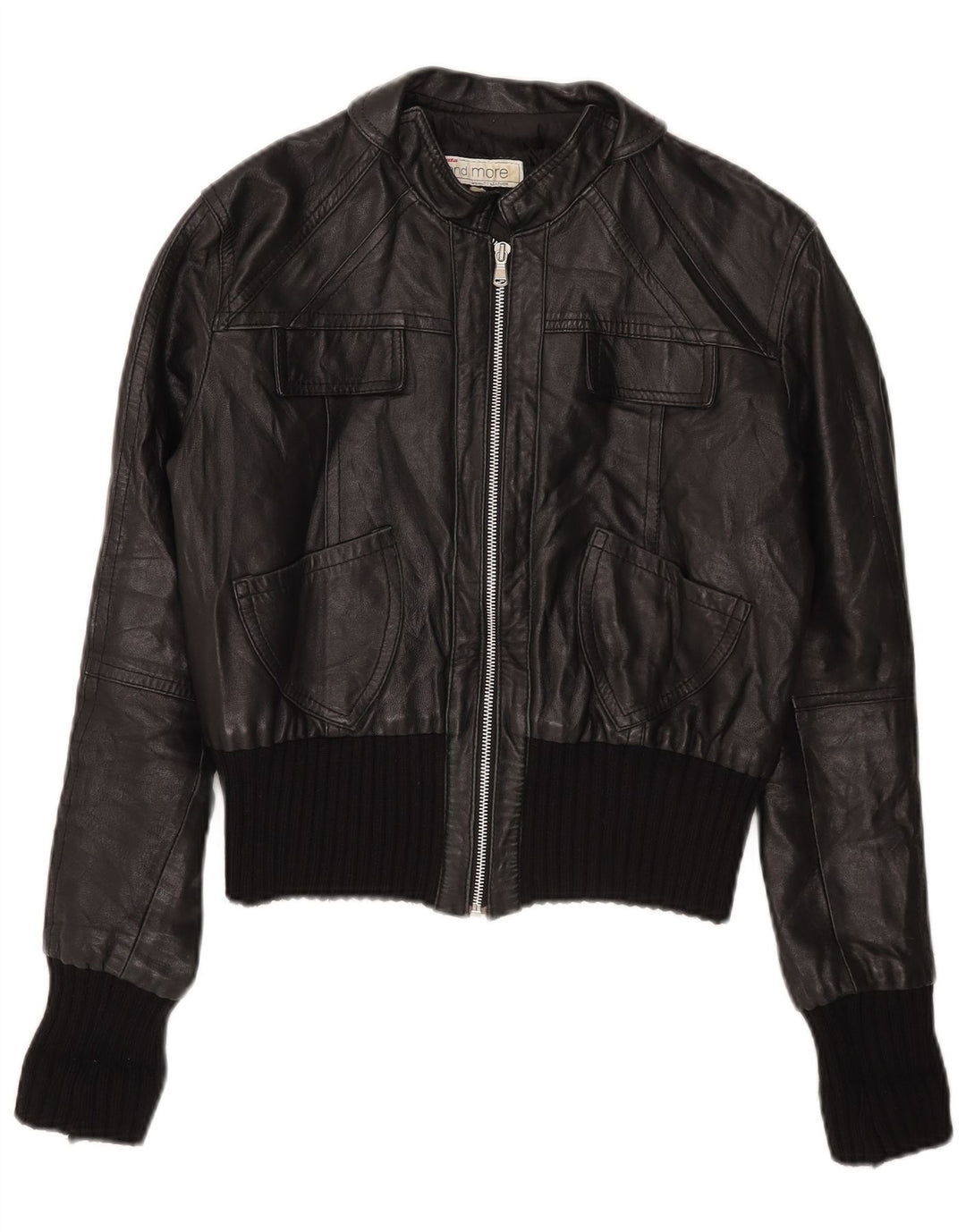 Bata and More Damen Crop Lederjacke IT 46 Large Schwarz