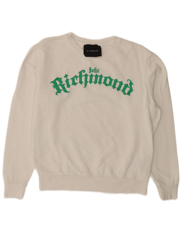 RICHMOND Felpa con grafica oversize da donna UK 10 Small Bianca