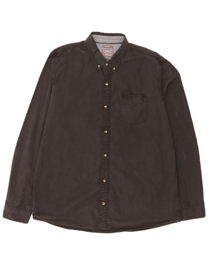 Fat Face Mens Slim Fit Shirt XL Black Cotton