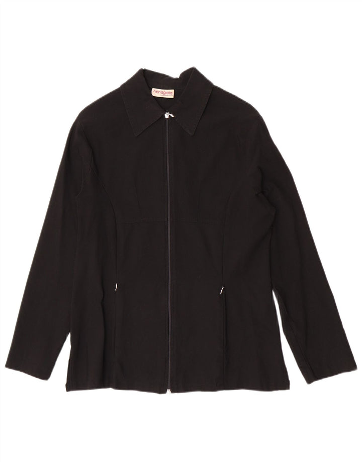 Vintage Damen Blousonjacke UK 14 Mittelschwarze Viskose