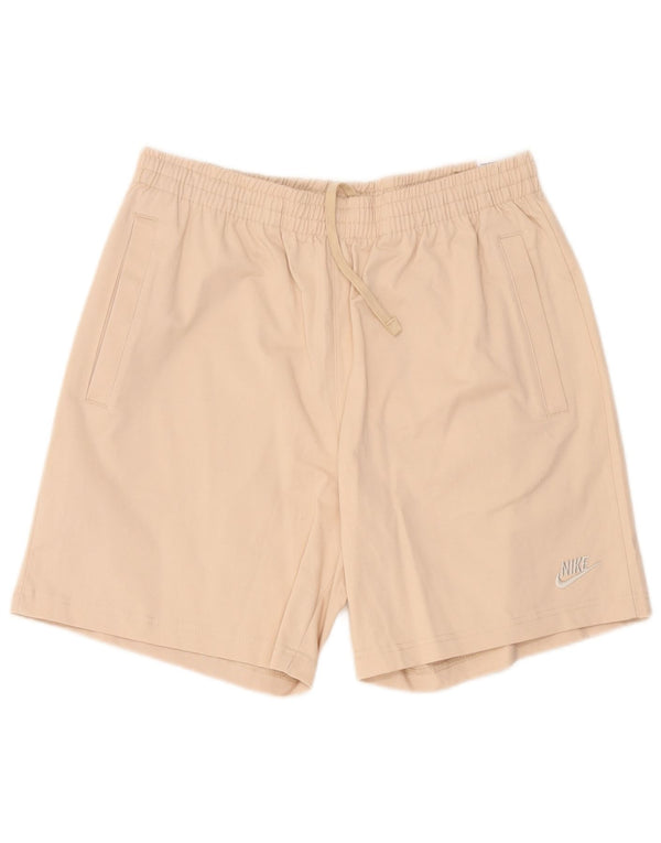 Nike Mens Swoosh Standard Fit Sport Shorts Large Beige Cotton
