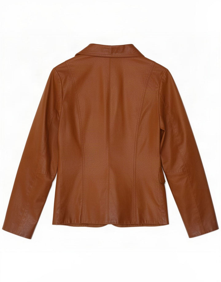 Bay Womens 3 Button Leather Blazer Jacket UK 8 Small Brown