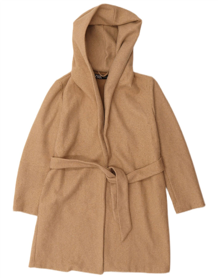 Zara ženski preveliki kaput s kapuljačom UK 10 Small Beige Poliester