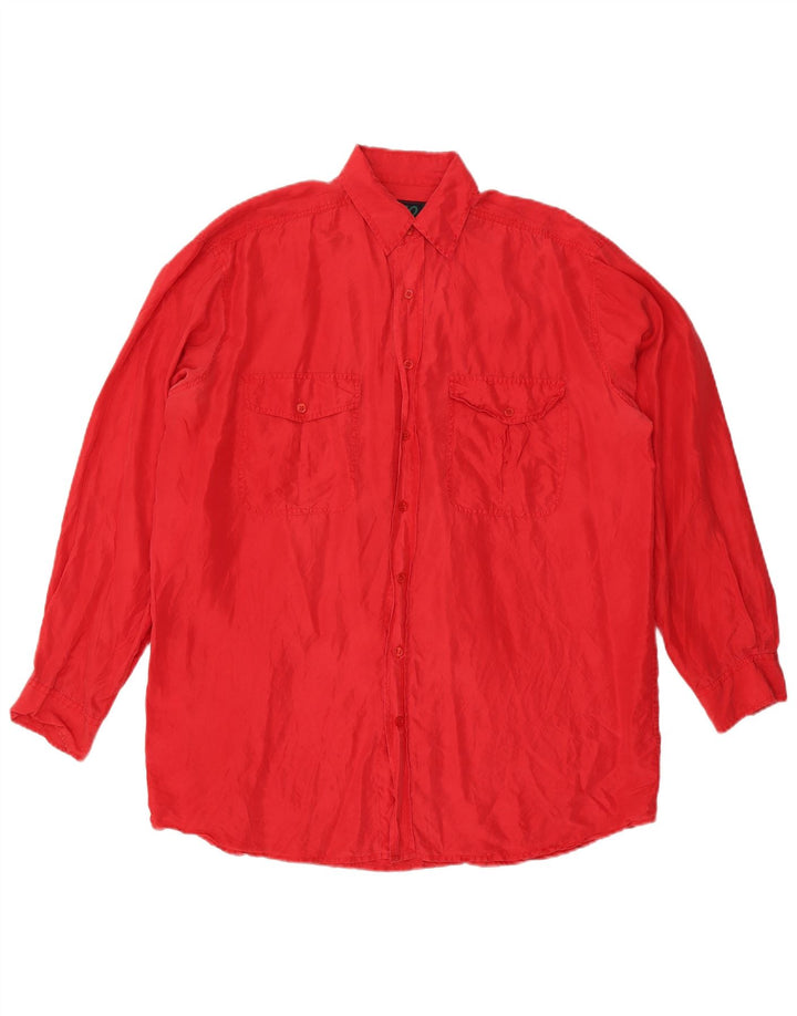 VINTAGE Mens Shirt Medium Red Silk