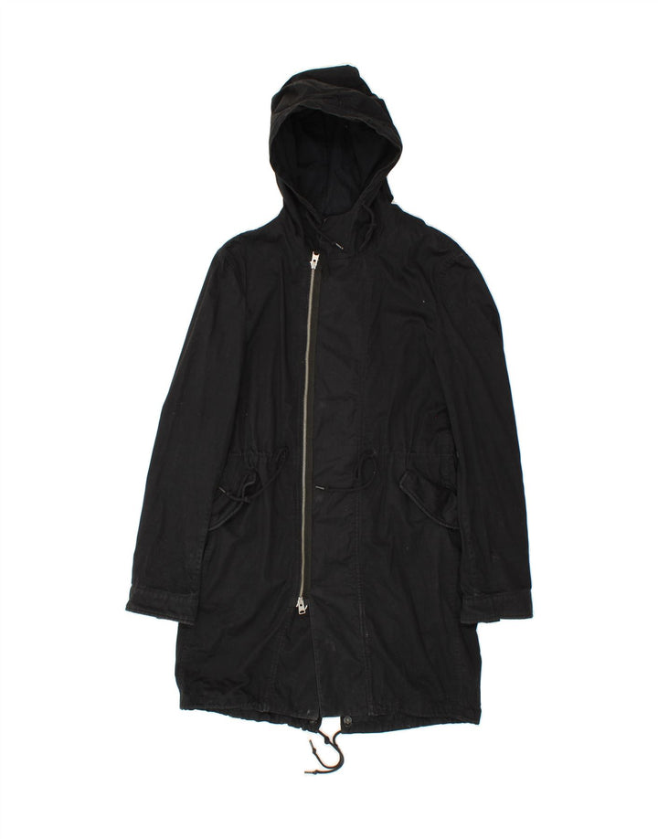 ALL SAINTS Womens Hooded Parka Jacket UK 10 Small Black Cotton Vintage All Saints and Second-Hand All Saints from Messina Hembry 