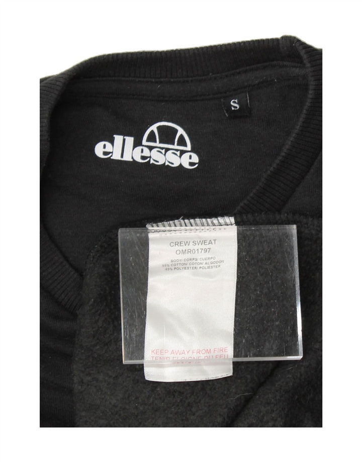 ELLESSE Mens Graphic Sweatshirt Jumper Small Black Cotton Vintage Ellesse and Second-Hand Ellesse from Messina Hembry 