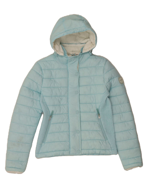 SUPERDRY Womens Hooded Padded Jacket UK 12 Medium Blue Polyester