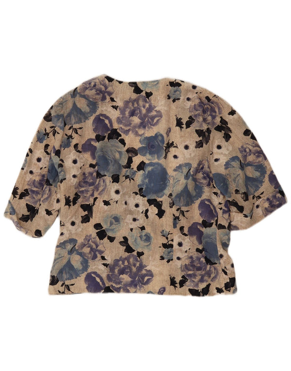 vintage Femme 1/2 Manches Cardigan Top IT 48 XL Beige Floral Soie