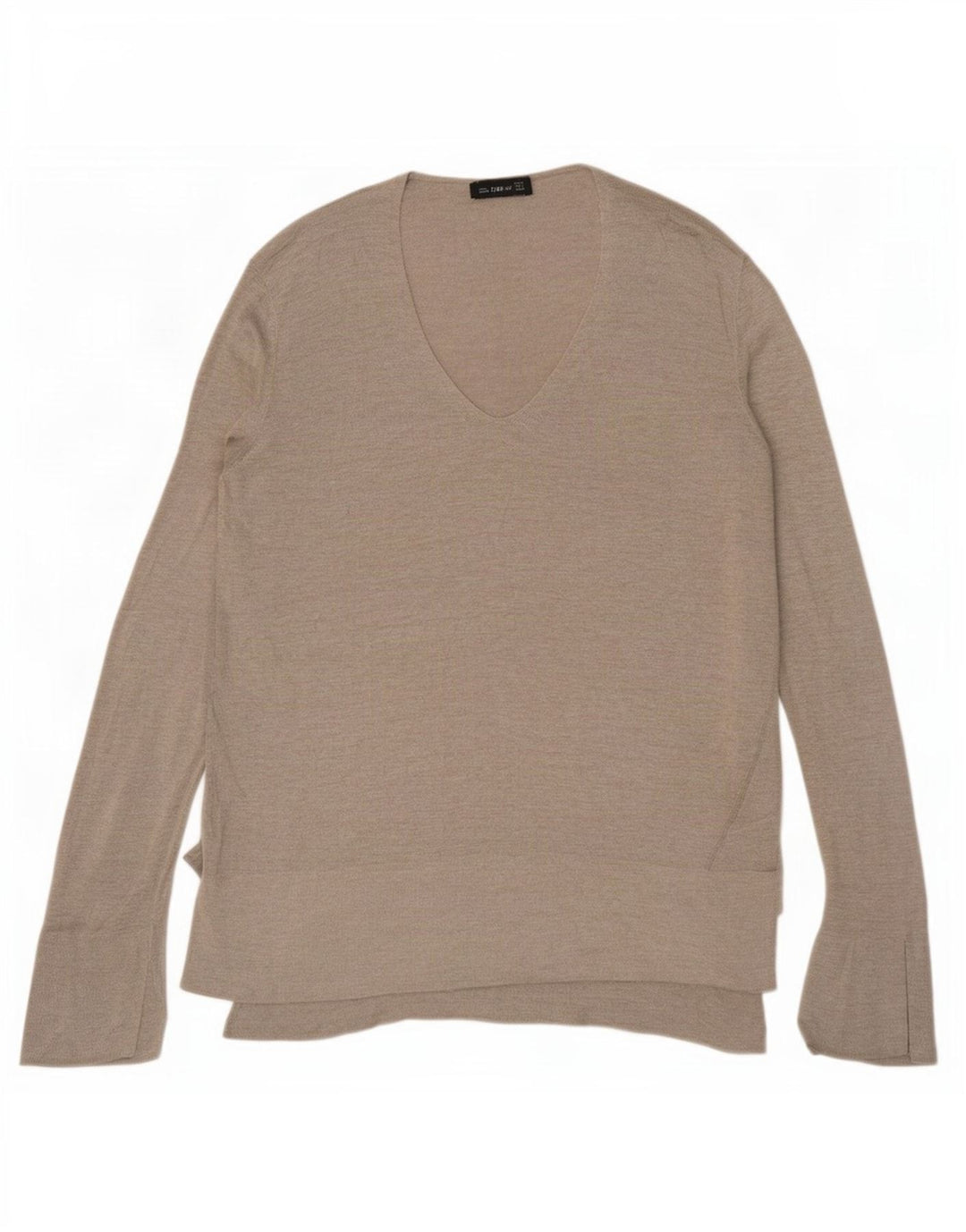 Zara Womens Longline V-Neck Jumper Sweater UK 10 Small Grey