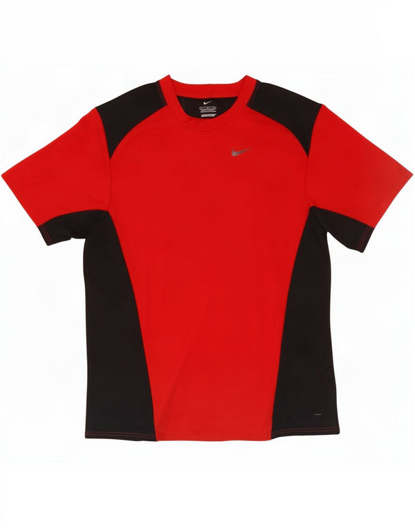Nike Mens Dri Fit T-Shirt Top Large Red Colourblock Polyester