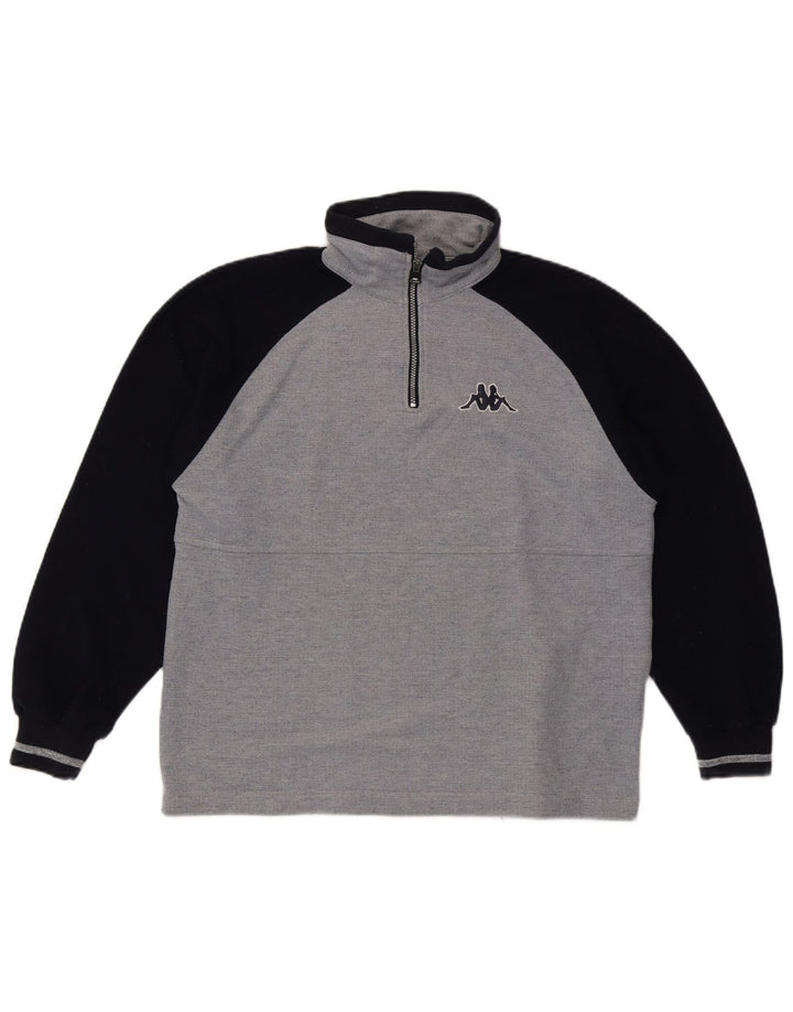 Kappa Herren Grafik-Sweatshirt mit Reißverschluss am Hals, Mittelgrau, Farbblock