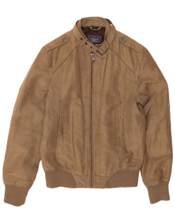 Zara Mens Military Bomber Jacket UK 36 Small Brown