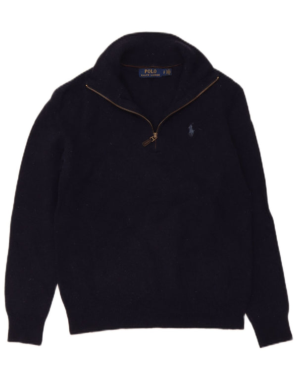 Polo Ralph Lauren suéter con cuello y cremallera para mujer UK 10 Small Navy Blue Wool
