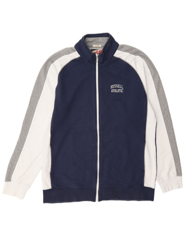 Russell Athletic Mens Tracksuit Top Jacket 2XL Navy Blue Colourblock Cotton