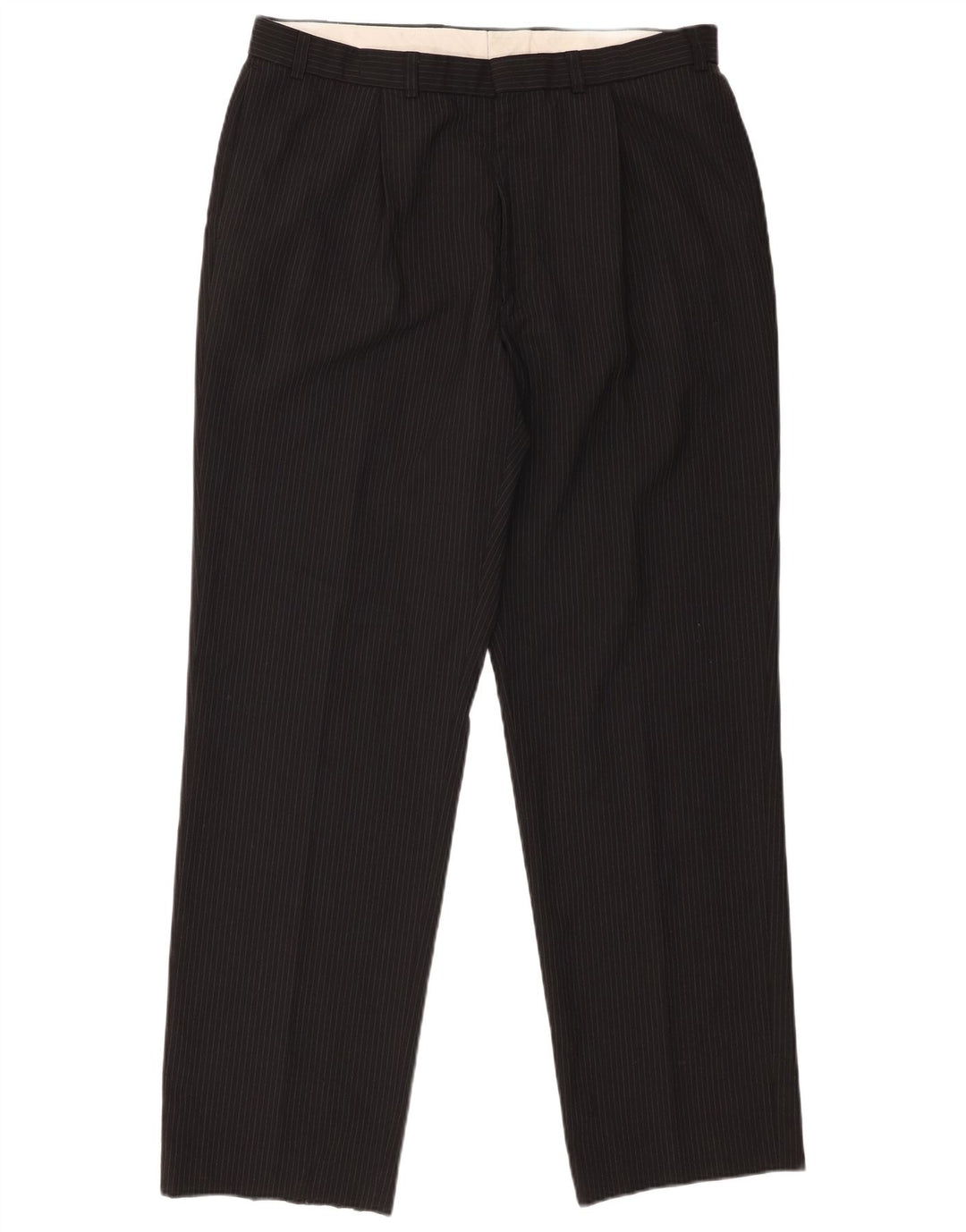 Marks & Spencer Mens Pegged Suit Trousers W36 L33 Black Pinstripe Polyester