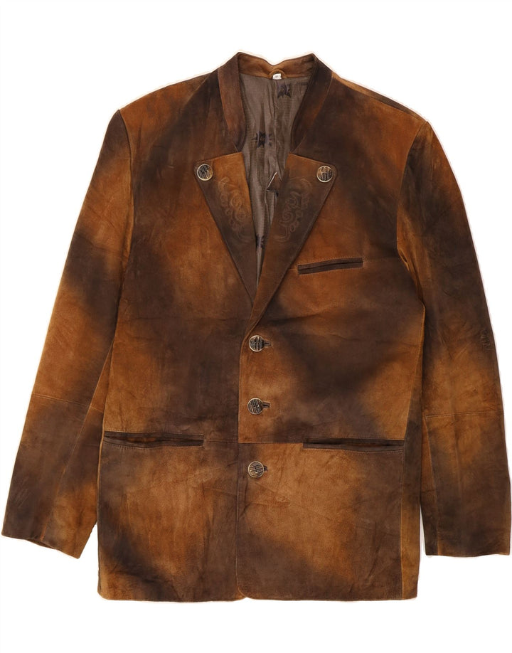 Jaqueta blazer masculina VINTAGE com 3 botões IT 48 couro marrom médio tie-dye