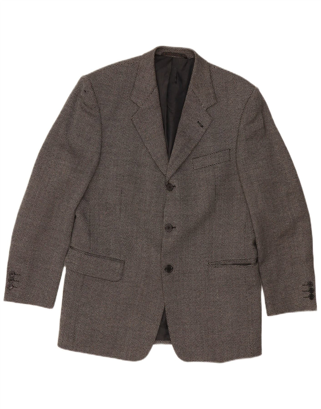 RØDGRØN Herre 3-knaps blazerjakke EU 50 Large Grey Spotted Wool