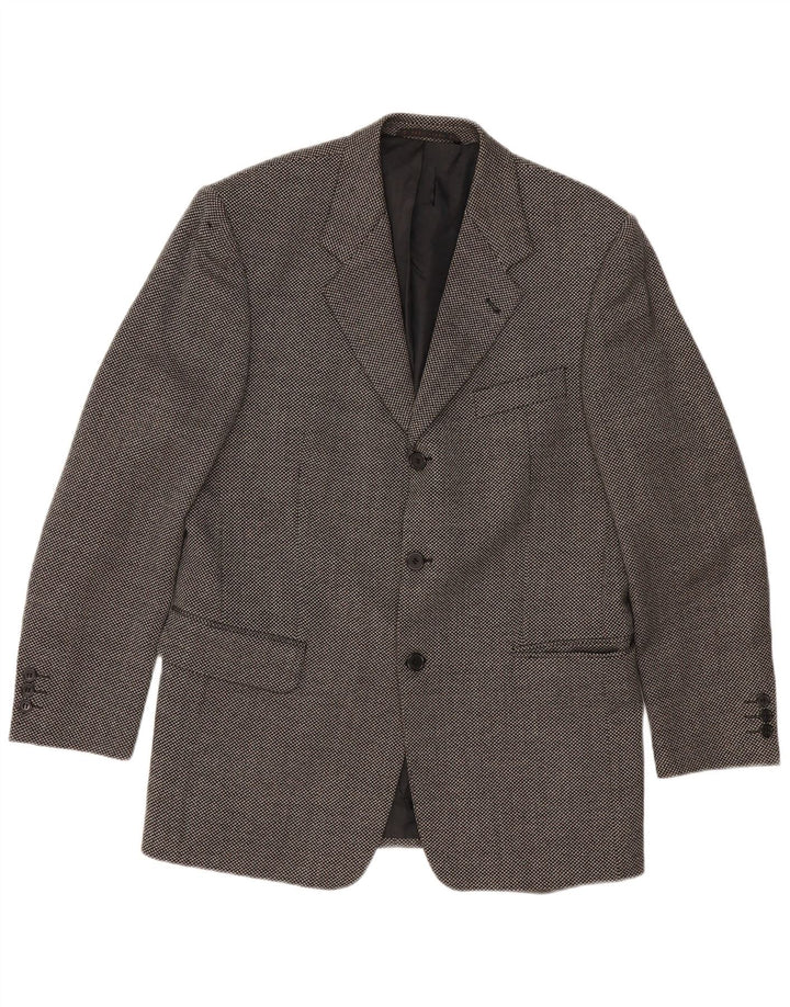 RØDGRØN Herre 3-knaps blazerjakke EU 50 Large Grey Spotted Wool