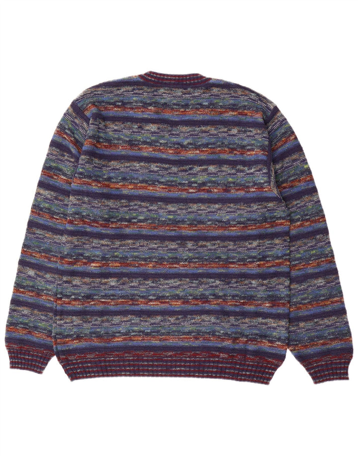 Il Granchio Mens V-Neck Jumper Sweater Medium Multicoloured Striped Cotton