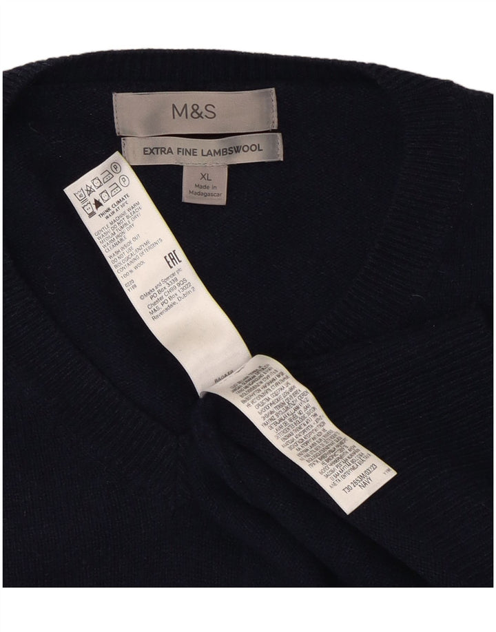 Marks & Spencer Mens V-Neck Jumper Sweater XL Navy Blue Wool
