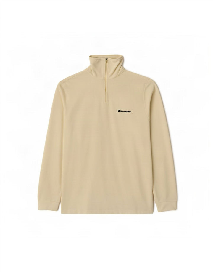 Maglione in pile da uomo con zip e collo Champion, grande, in poliestere bianco sporco