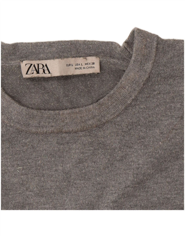Zara Womens Crew Neck Jumper Sweater UK 14 Large Grey