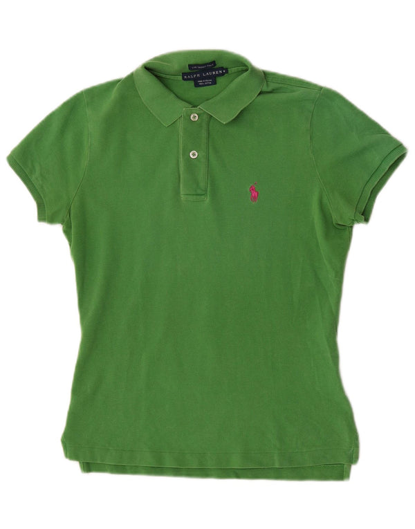 Ralph Lauren Womens Skinny Polo Shirt UK 12 Medium Green Cotton