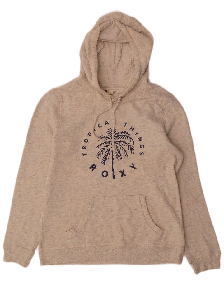 ROXY Womens Graphic Hoodie Jumper UK 16 Large Beige Flecked Polyester