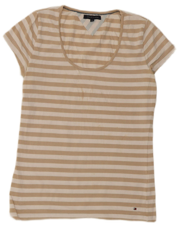 Tommy Hilfiger Dame T-Shirt Top UK 12 Medium Beige Stribet Bomuld