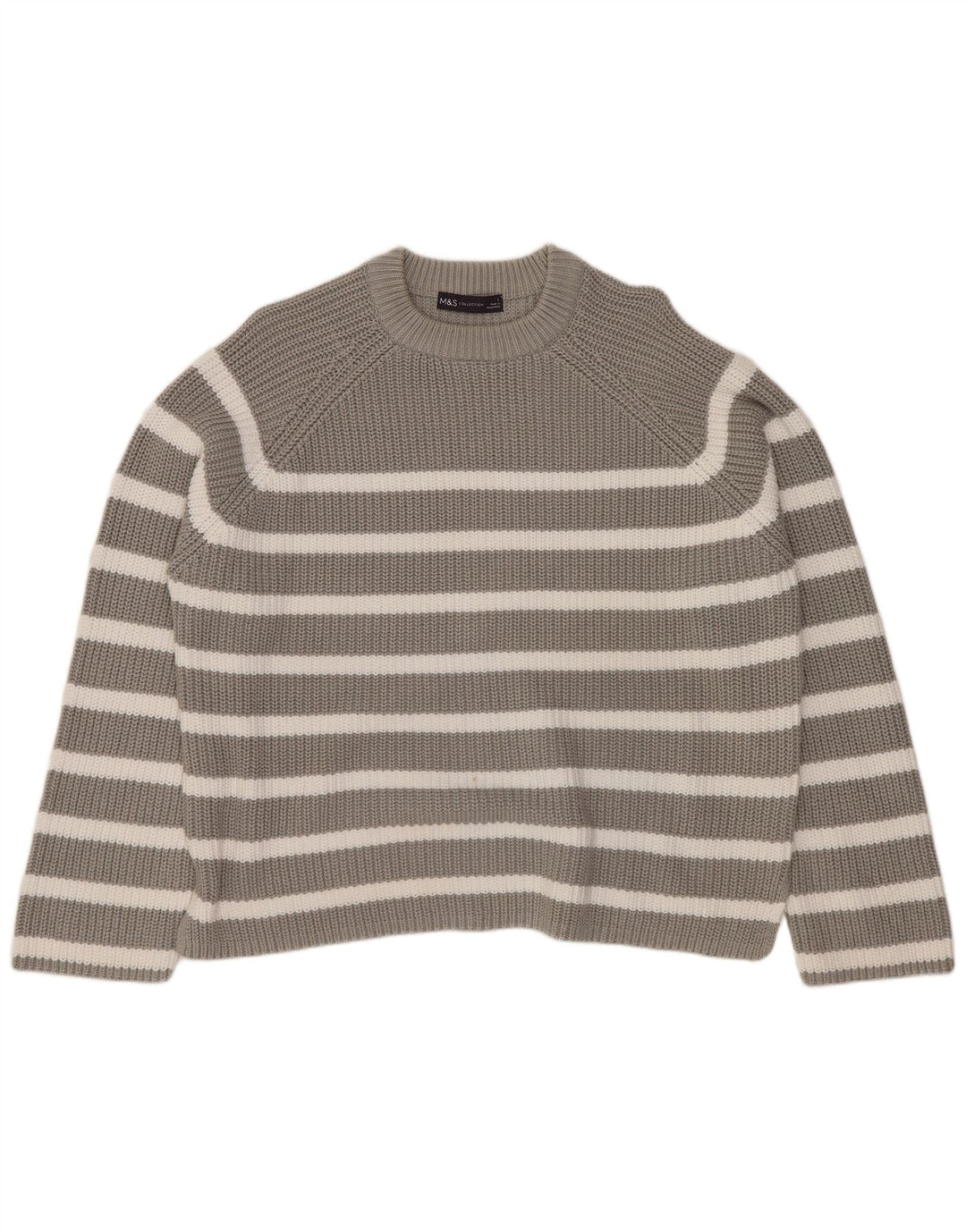 MARKS & SPENCER Womens Crew Neck Jumper Sweater UK 16 Large Grey Striped