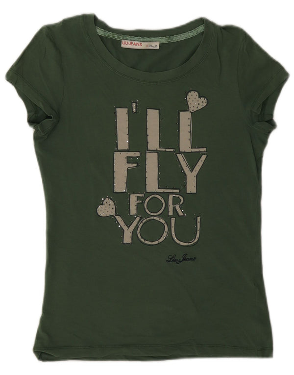 Liu Jo Camiseta gráfica para mujer Top UK 6 XS Algodón verde