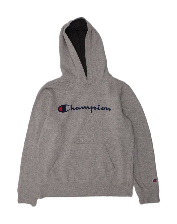CHAMPION Boys Graphic Hoodie Jumper 13-14 Years Large Grey Cotton | Vintage Champion | Thrift | Second-Hand Champion | Used Clothing | Messina Hembry 