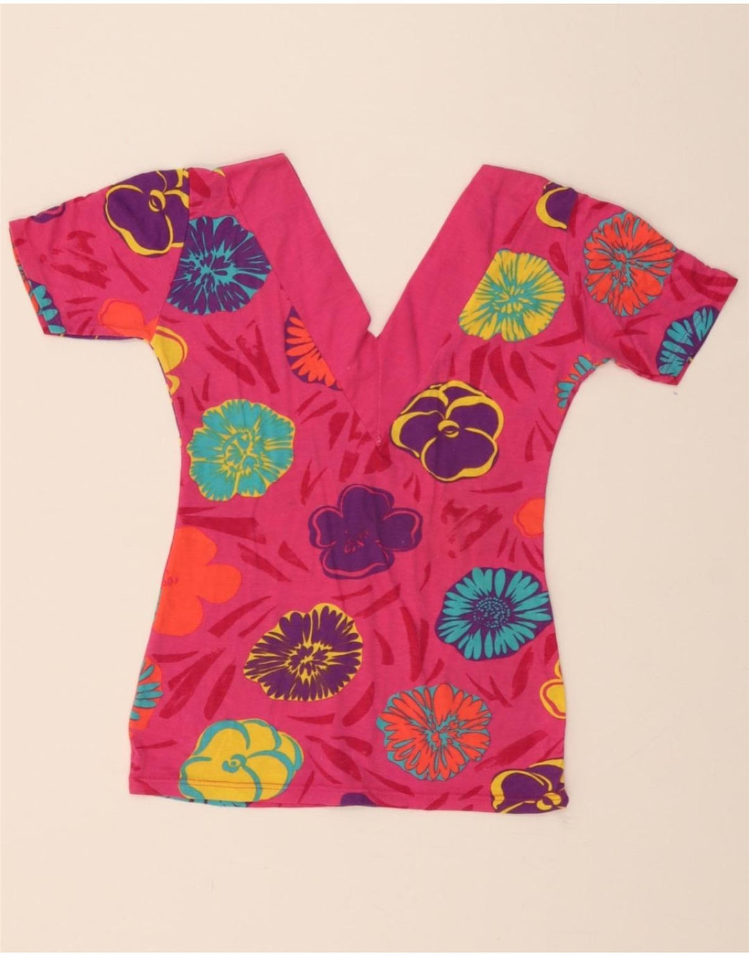 VINTAGE Womens Blouse Top UK 10 Small Pink Floral Vintage Vintage and Second-Hand Vintage from Messina Hembry 