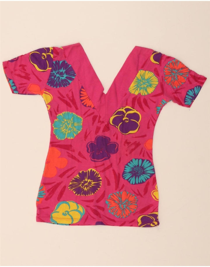 VINTAGE Womens Blouse Top UK 10 Small Pink Floral Vintage Vintage and Second-Hand Vintage from Messina Hembry 