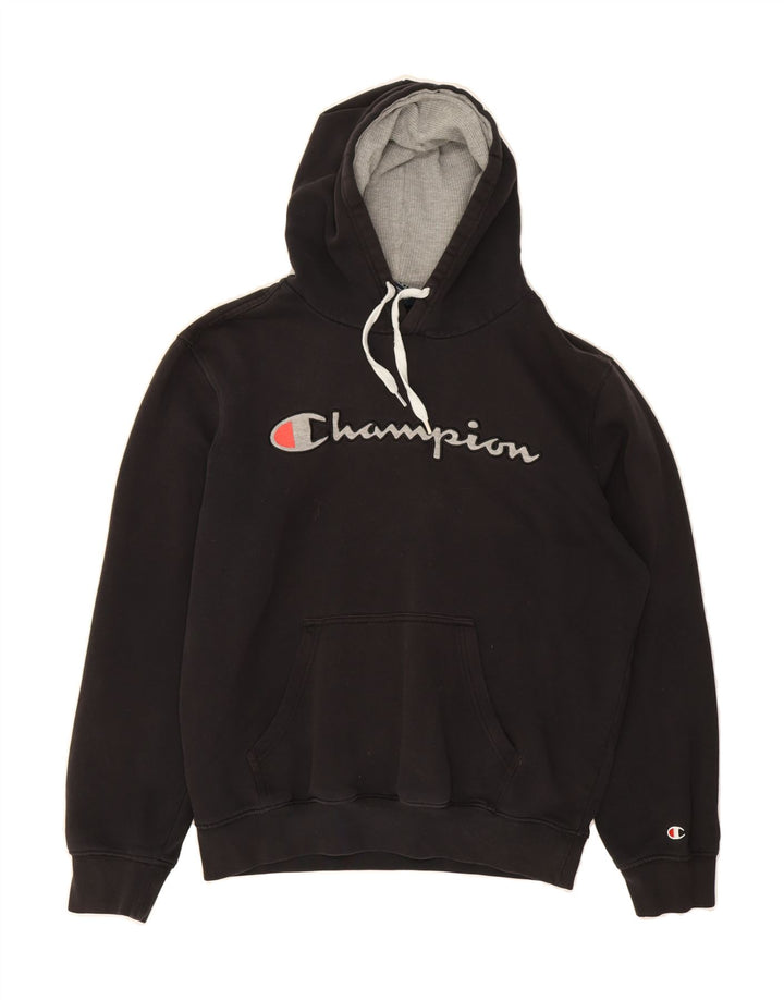 CHAMPION Mens Graphic Hoodie Jumper Medium Black Vintage Champion and Second-Hand Champion from Messina Hembry 