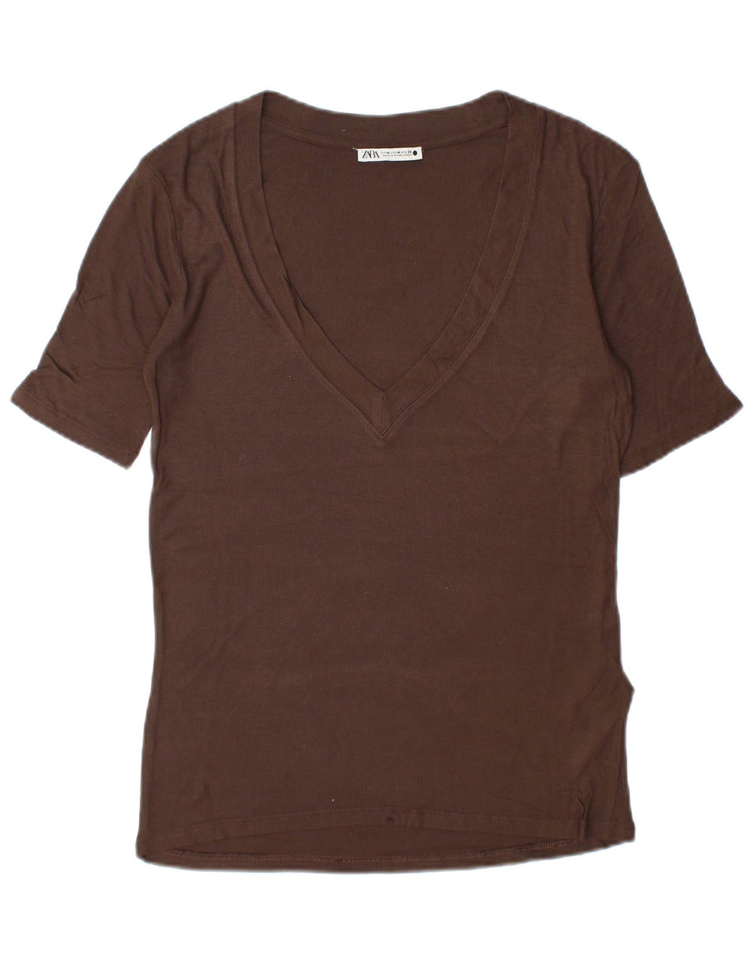 Zara Womens T-Shirt Top UK 14 Medium Brown Viscose