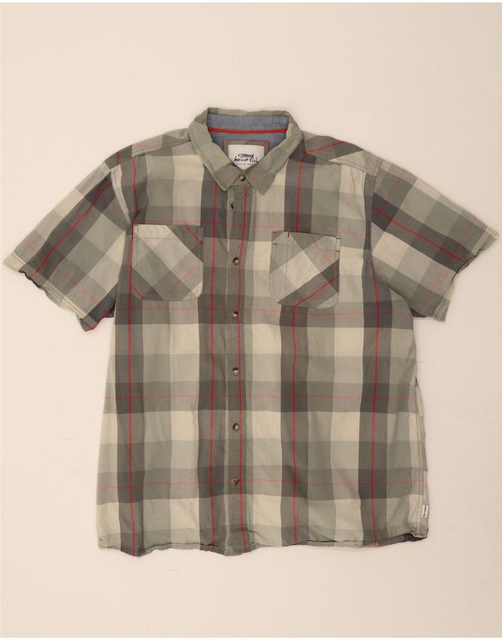 Weird Fish Mens Short Sleeve Shirt 3XL Khaki Check Cotton