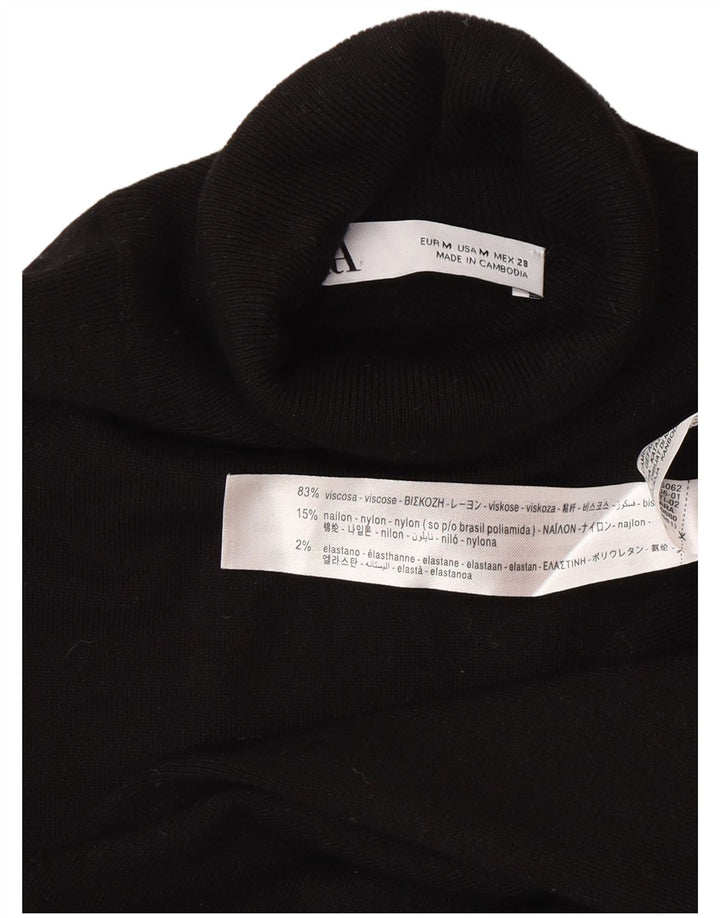 Zara Womens Short Sleeve Roll Neck Jumper Sweater UK 12 Medium Black