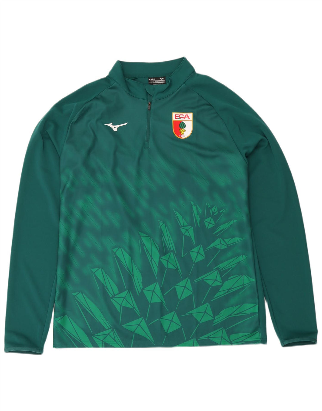 Top grafico Mizuno da uomo con zip e collo a maniche lunghe 3XL verde geometrico in poliestere